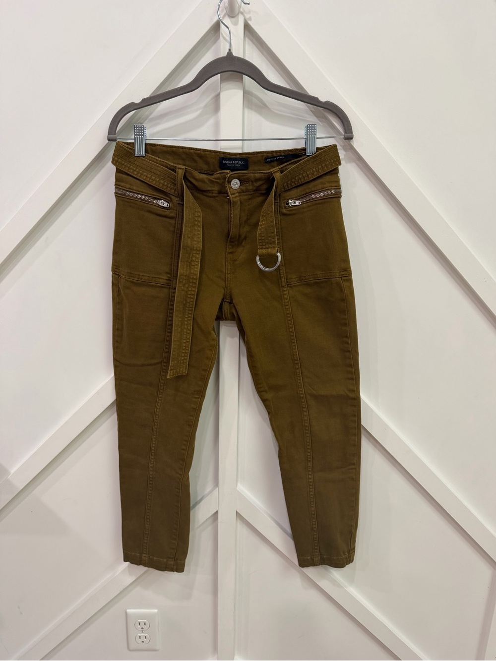 Banana Republic Olive Cropped Slim Jeans with D-Ring Belt